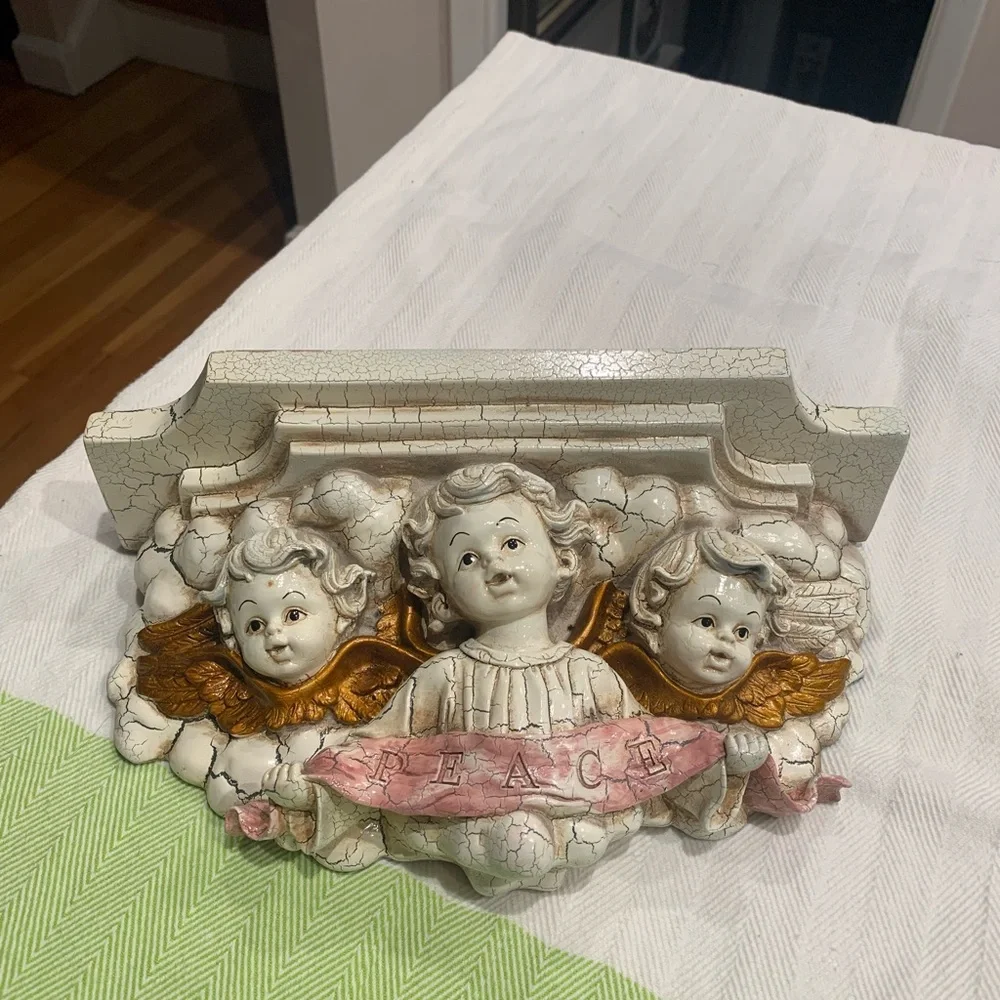 Vintage Shabby pink, Off white and gold cherubs and wall shelf